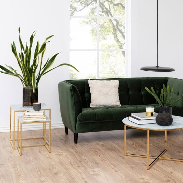 Furniture To Go Alisma Nest of Tables with White Marble Effect Glass Top & Gold Legs