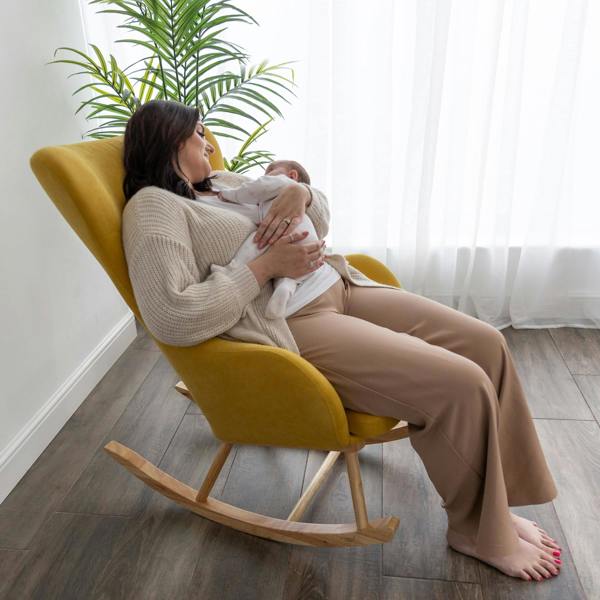 Paxton Rocking Nursing Chair Mustard Yellow With Mum and Baby