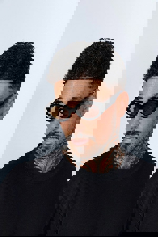 SVNX Retro Small Oval Sunglasses Black Brown