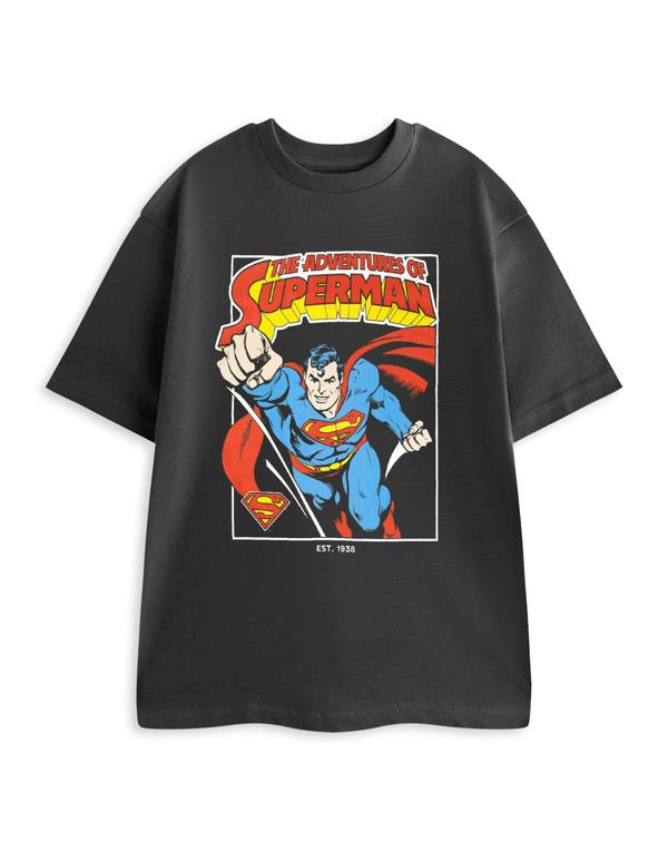 DC Comics Superman Mens Grey The Adventures of Short Sleeved T-Shirt