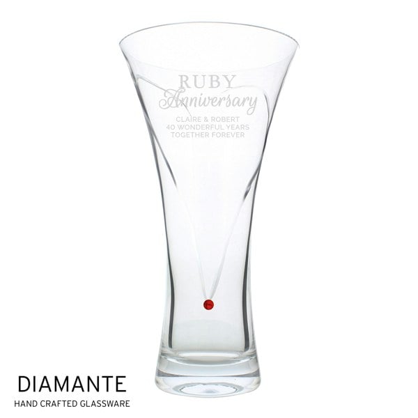 Personalised Memento Company Personalised Ruby Anniversary Large Hand Cut Diamante Heart Vase