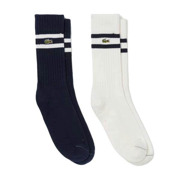 Lacoste 2 Pack Ribbed Cotton Socks Navy Blue/White