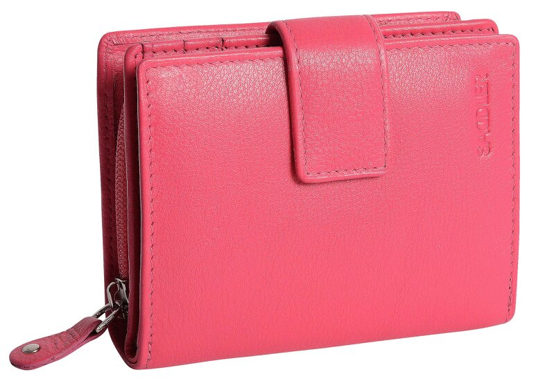 SADDLER EMILY Handmade Leather Mid-Size Wallet – RFID Protected | 10 Card Slots, Secure Tab Closure & Zipped Coin Pocket | Gift Boxed - Fuchsia