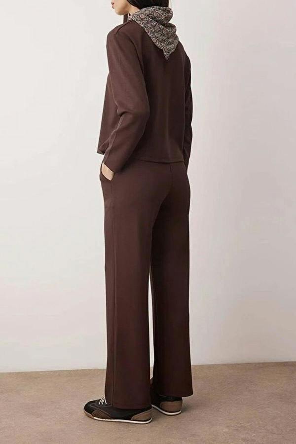 WOVCOR 2-Piece Regular Knit Top and Bottom Set with Scarf Detail