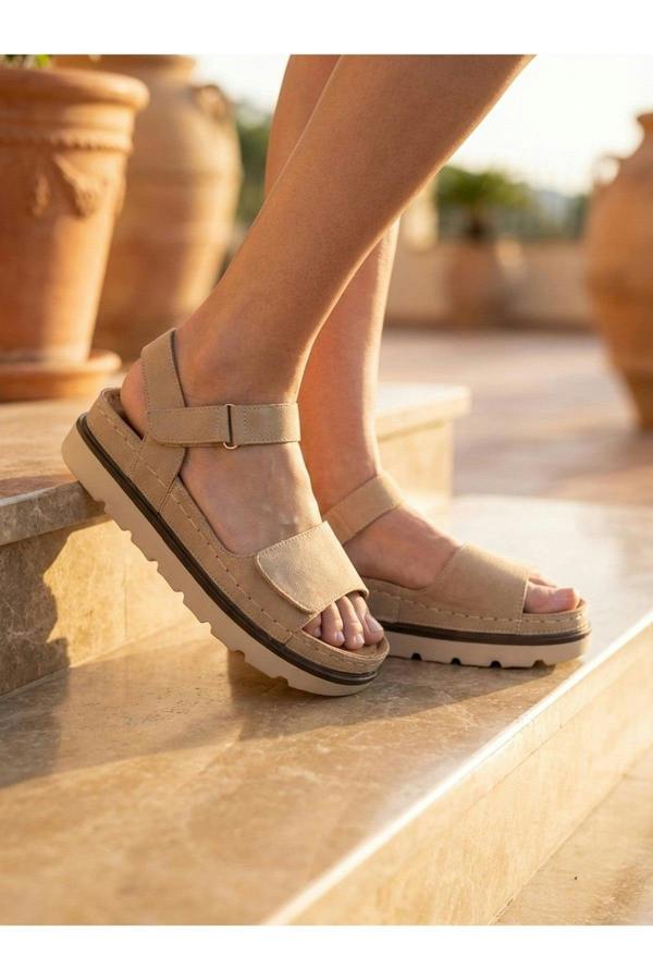 Violet Suede Platform Sandals - Beige