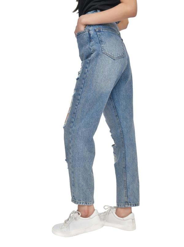 Smart Living Women's High-Waist Multi-Rip Mom Jeans - Mid Wash