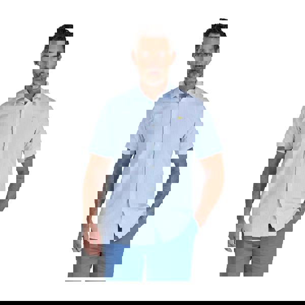 Raging Bull Mens Bournemouth Stripe Linen Short-Sleeved Shirt - Sky Blue - 