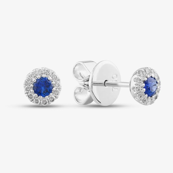 T. H. Baker 18ct White Gold Sapphire & Diamond Halo Stud Earrings 26845