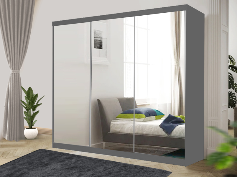 RAC3 Stylish Bedroom Sliding Wardrobe -  comes in White/Grey/Black/Oak and Width 100cm/120cm/150cm/180cm/203cm/250cm (Black, 100cm)