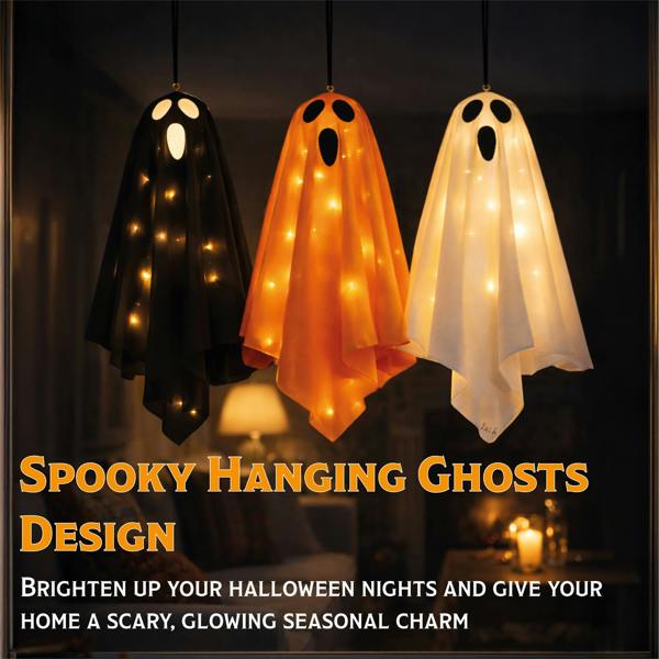Fxlab Set of 3 Warm White LED Ghost Lights 8x8x30cm Indoor Decoration with Batteries Included Orange White Black