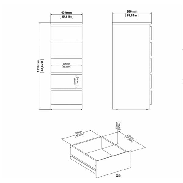 Wyld Haus Budapest White Wooden Narrow Chest 5 Drawers