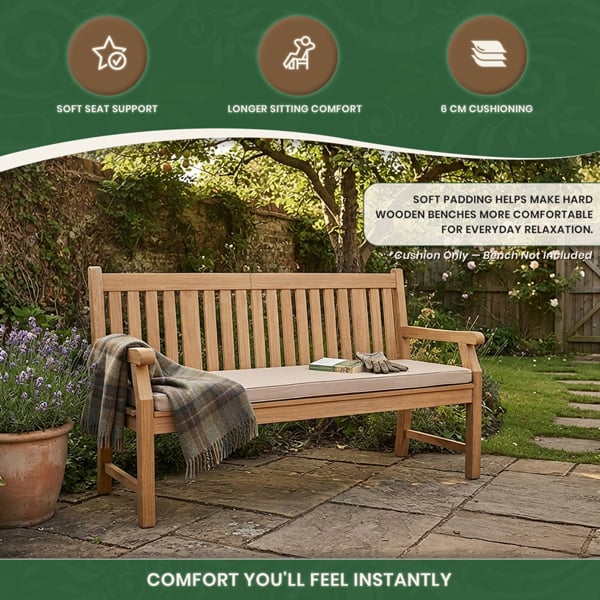 Cushion for 3 Seater Bench in Choice of Colours, 180g/m² Fade-Resistant Polyester Cover with Zipped Removal