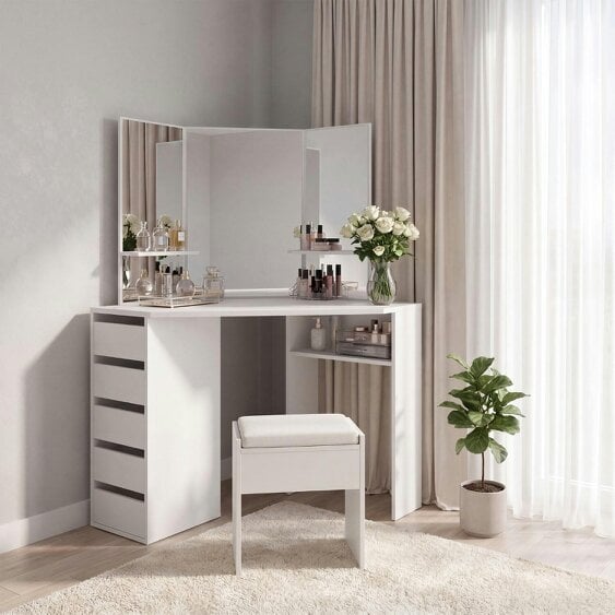 Kosy Koala Corner Dressing Table with Mirrors and Stool Makeup Vanity Mirror Hollywood Table