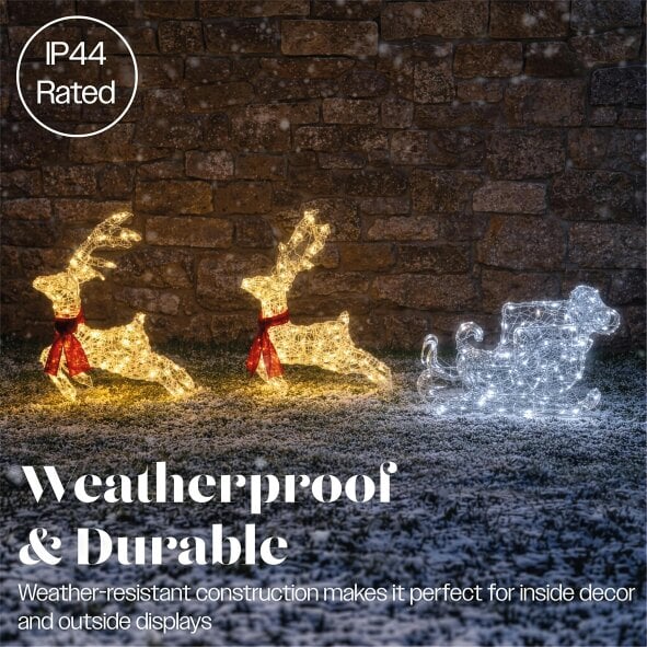 Scotts of Stow Xmas Haus Soft Acrylic LED Deer and Sleigh Outdoor Christmas Decoration With Timer