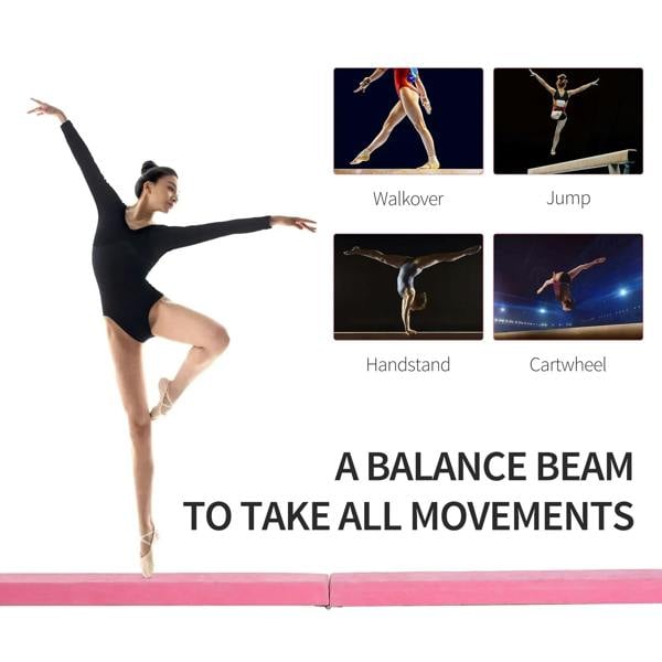 Pink folding balance beam for gymnastics routines, padded bar for balance drills
