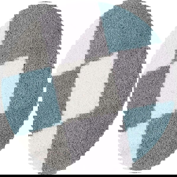 Geometric Design Thick Shaggy Area Rugs Duck Egg Blue