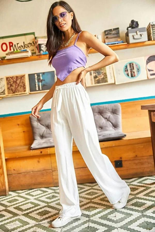 Hoxton Gal Belted Woven Viscose Palazzo Pants