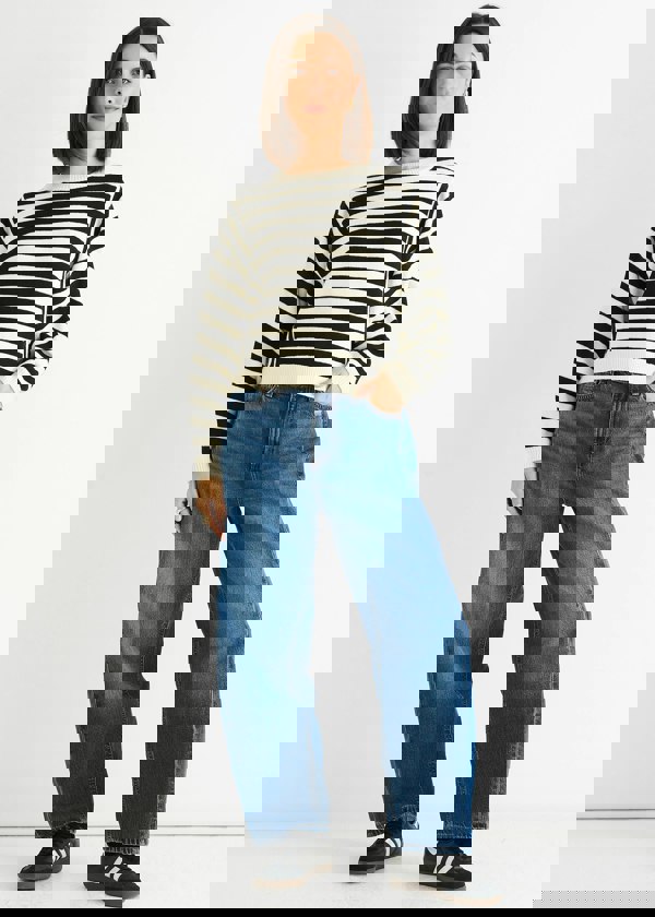 Gini London White Recycle Contrast Stripe Loose Fit Knit Jumper