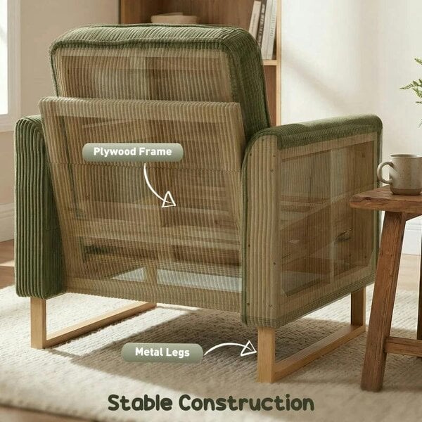 Accent Chair with Spring, Modern Industrial Armchair with Metal Legs for Livingroom Dark Green