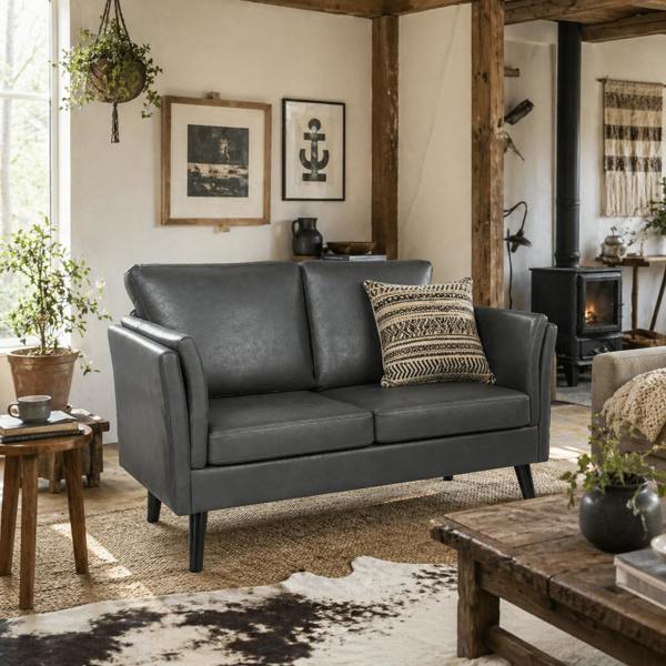 Wyld Haus Ravi Grey Faux Leather 2 Seater Sofa