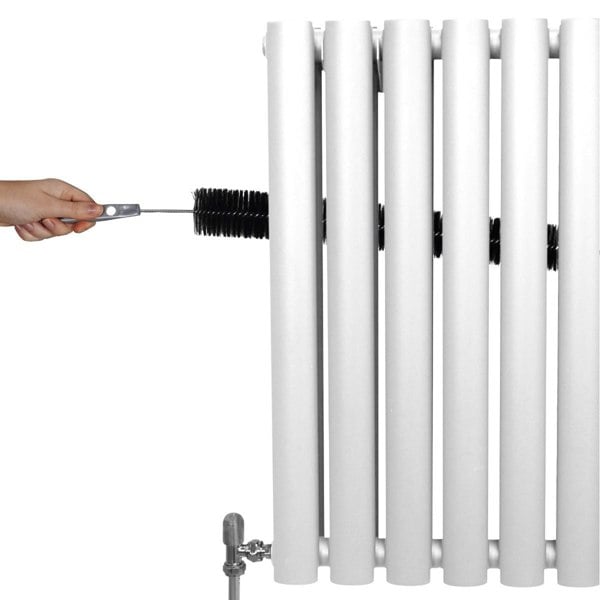 White oval column radiator with six vertical fins, hand adjusting valve, showcasing sleek design and modern functionality