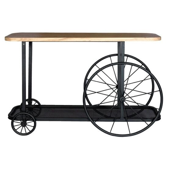Wyld Haus Shanghai Industrial Oak and Black Modern Wheel Console Table