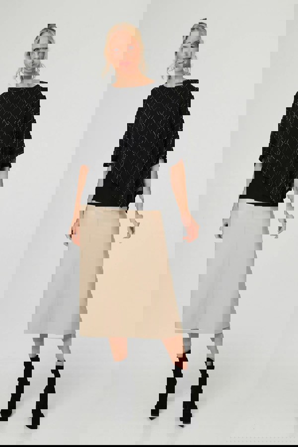 Black | Geo Print Cut-Out 1/2 Sleeve Blouse
