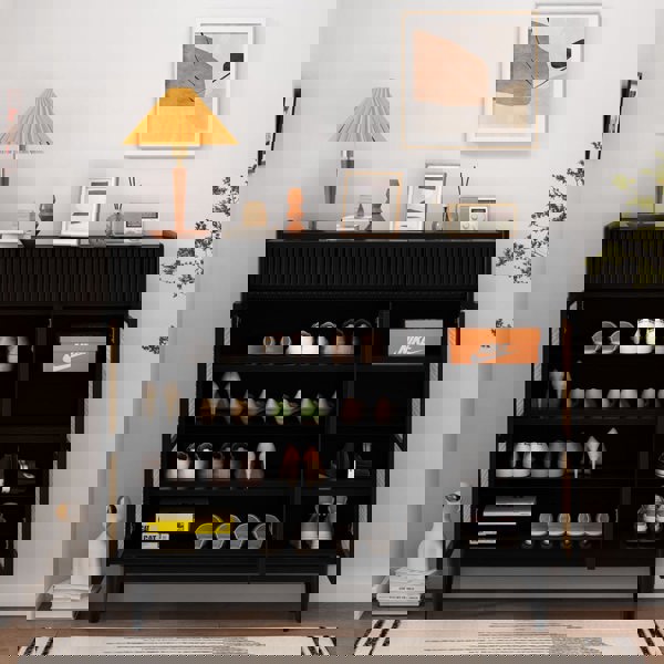 Merton Rattan Shoe Storage With Drawer, Black-Rit Concept-Rit Concept