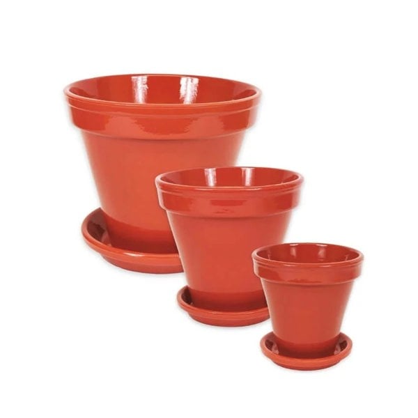 Classic Plant Pots with Drainage Plates - Set of 3
