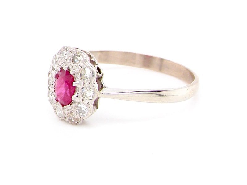 Vintage Tom A platinum ruby and diamond cluster ring