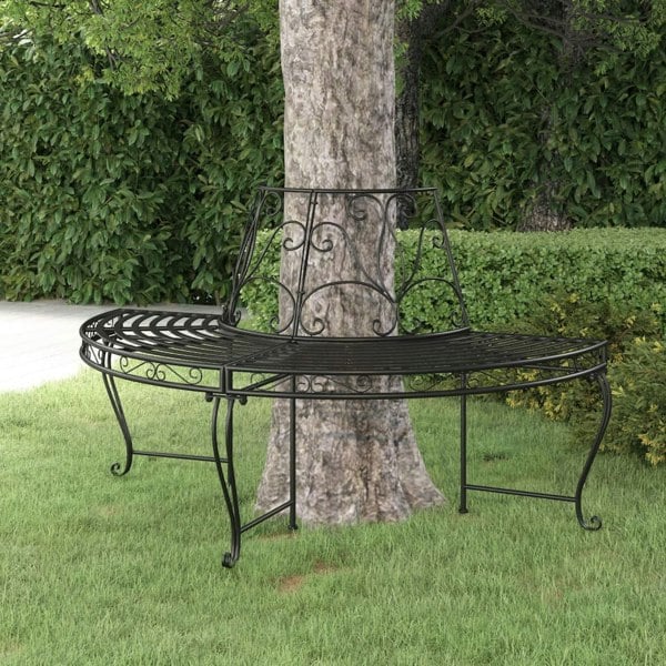 Berkfield Half Round Tree Bench �_�”�_160 cm Black Steel