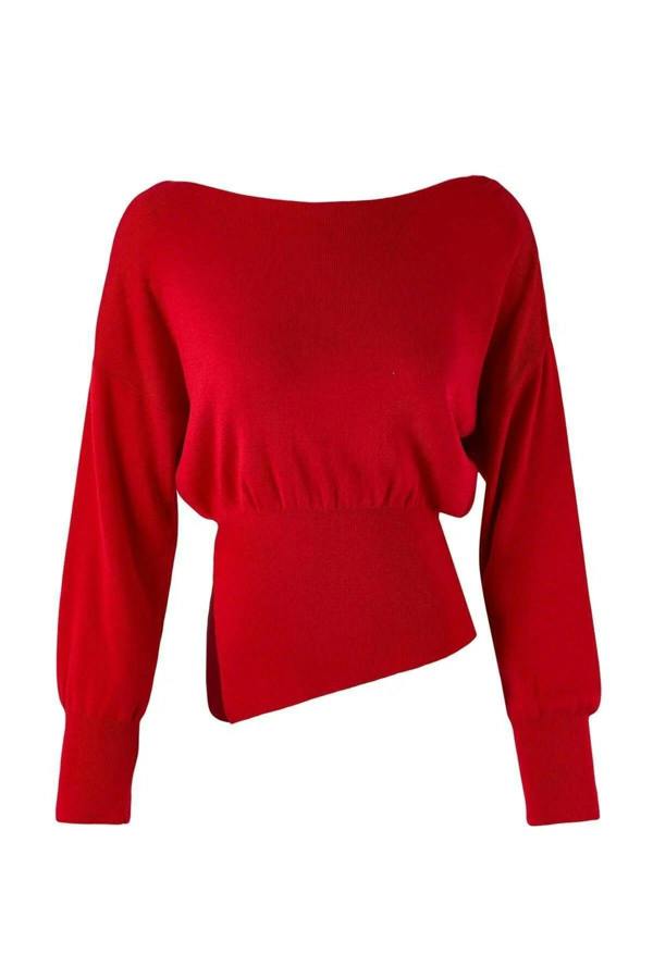 WOVCOR Mercerized Look Boat Neck Knit Sweater with Slit Detail