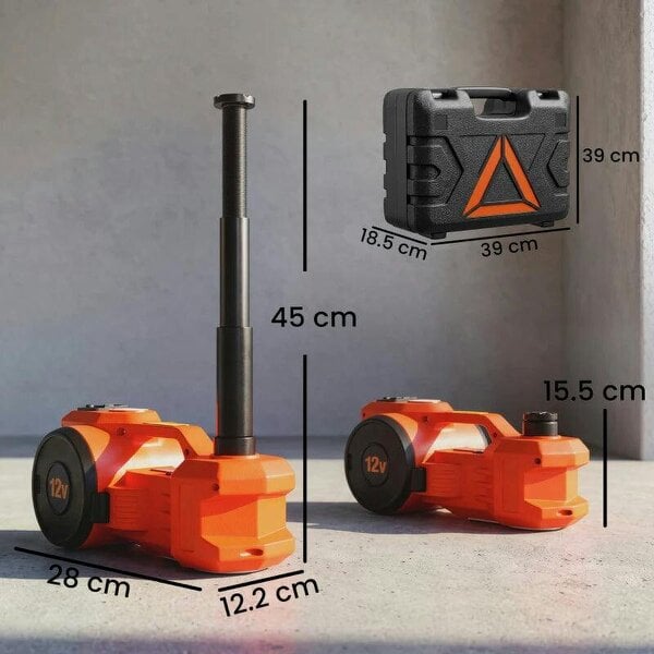 Electric Car Jack Kit, 5Ton 12V Electric Hydraulic Car Jack Lift with 15.5-45 cm Lift, Air Pump, Reflective Case, Orange