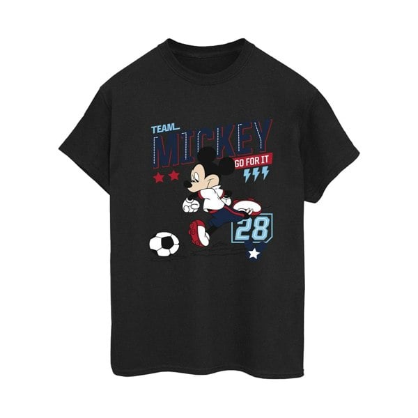 Disney Womens/Ladies Mickey Mouse Team Mickey Football Cotton Boyfriend T-Shirt - Black