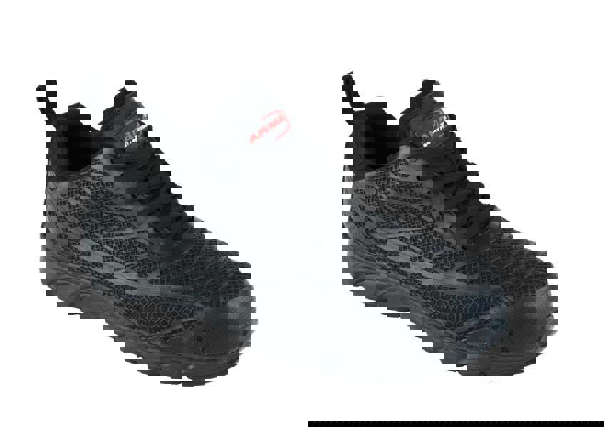 ARMA Mens ARMA A27 OSPREY S1P Safety Work Composite Toe Midsole Trainer, black safety work trainer with mesh and synthetic upper, padded collar, lace-up closure, durable outsole, and safety toe for industrial protection.