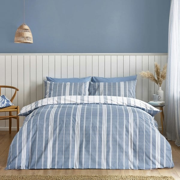 Catherine Lansfield Harbour Stripe Reversible Duvet Cover Set