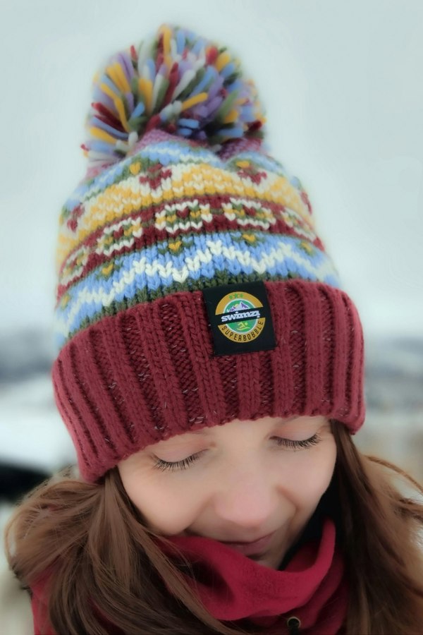 SuperBobble Fairisle Beanie Bobble Hat - Claret & Blue