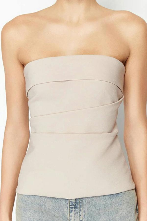 Hoxton Gal Strapless Fitted Draped Woven Blouse