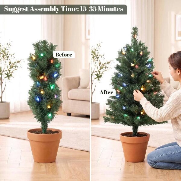 60 cm Prelit Christmas Tree, 2 Packs Artificial Christmas Trees with 60 Colourful LED Lights, 130 Tips, Green