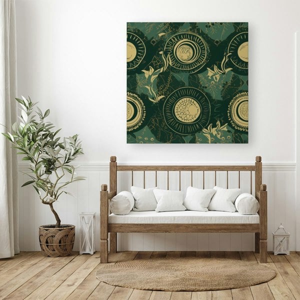 Warren Reed Abstract Green Gold Moon Pattern Canvas