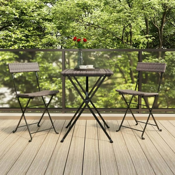Berkfield Folding Bistro Chairs 2 pcs Grey Poly Rattan and Steel