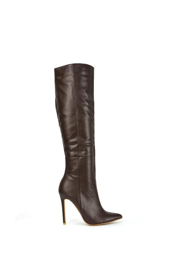XY LONDON Pointed Toe Zip Up Knee High Stiletto Heel Long Boots