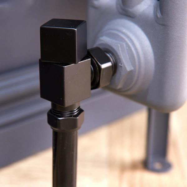 Flode Angled Square Manual Radiator Valve Pack | 15mm x 1/2″ | Satin Black