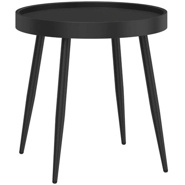 Bobobiy 49.5 cm Round Garden Table, Small Outdoor Coffee Side Table with Plastic Tray-Style Top, Metal Legs, Black
