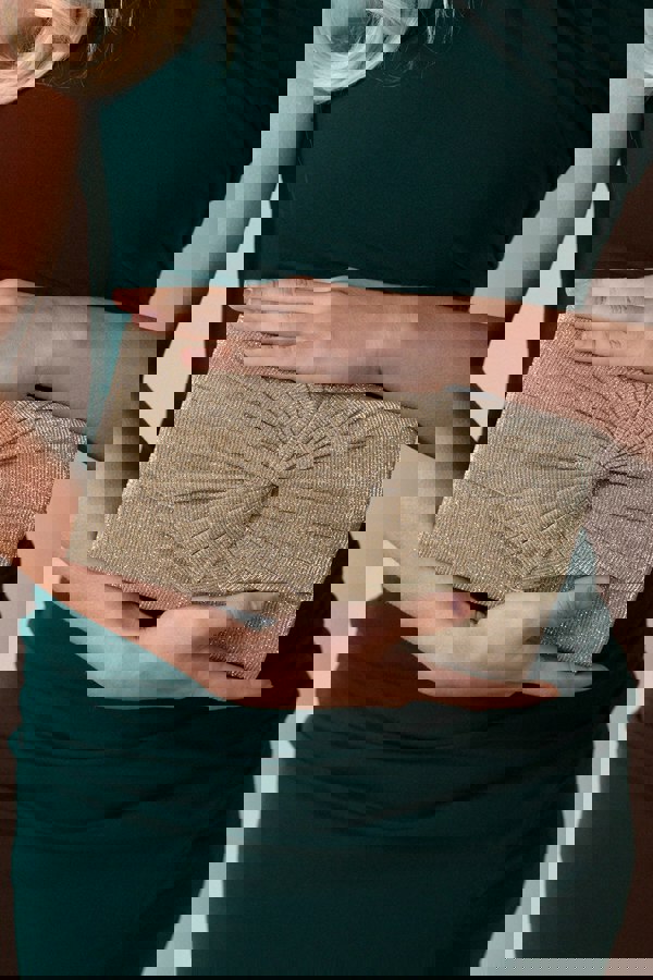 SVNX Ruched Bow Clutch Bag In Gold