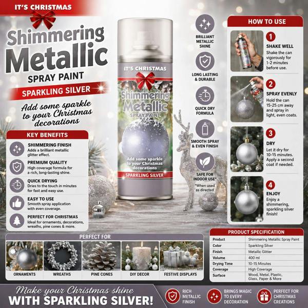 Rapide 3X - Rapide Christmas Metallic Silver 200ml Spray Paint
