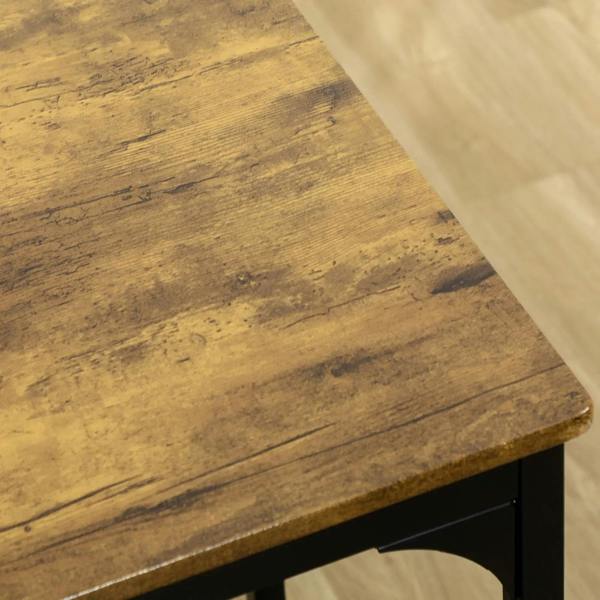 Rustic brown bar table tabletop corner with woodgrain texture and black underside