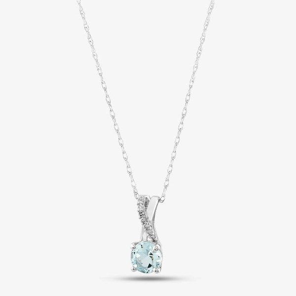 T. H. Baker 9ct White Gold Aquamarine & Diamond Crossover Pendant Necklace OJP1703-AQ