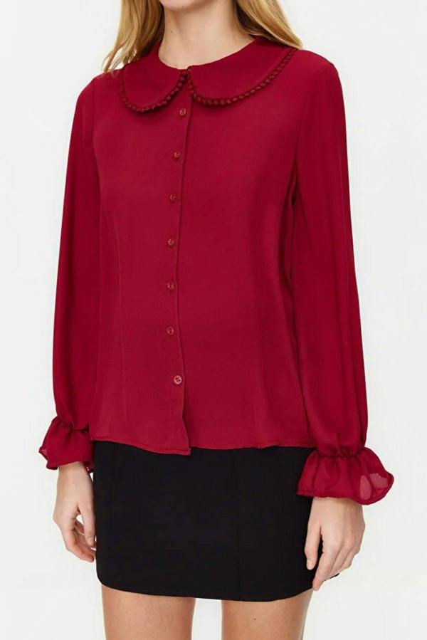 WOVCOR Baby Collar Woven Shirt with Balloon Sleeve