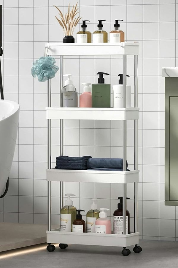 Living and Home Slim Standing 4-Tier Corner Storage Rack Shelf Plastic for Kitchen Bathroom